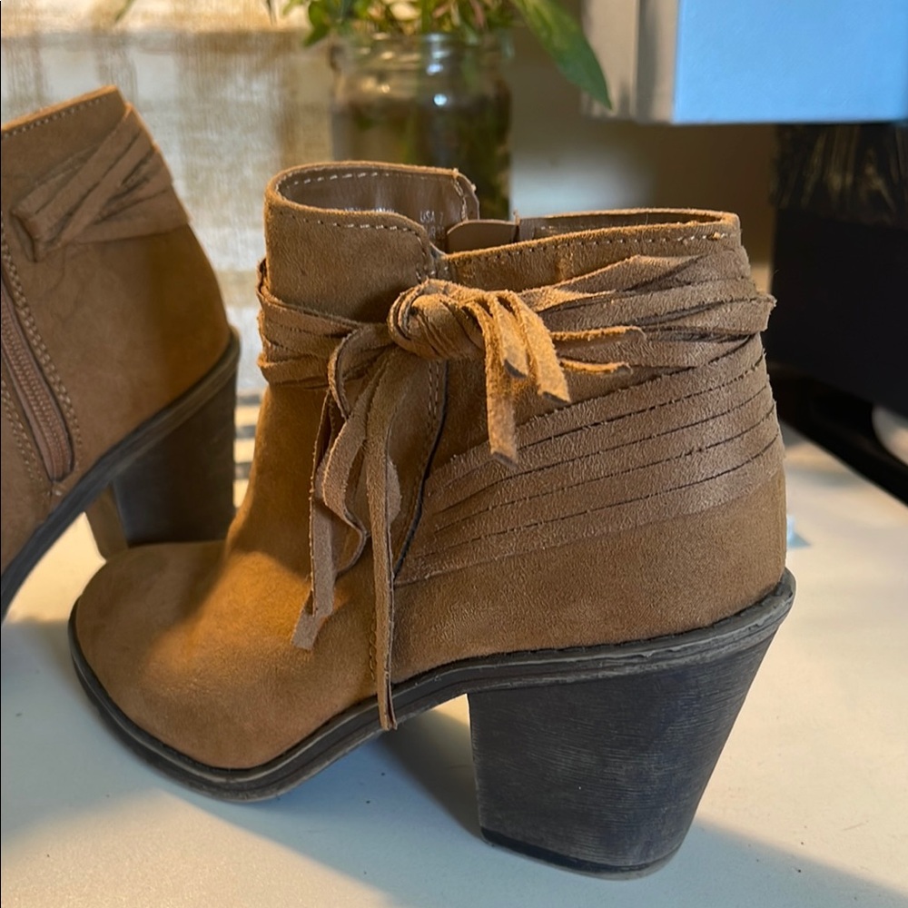 Time and Tru Brown Ankle Booties with Fringe - Picture 6 of 16